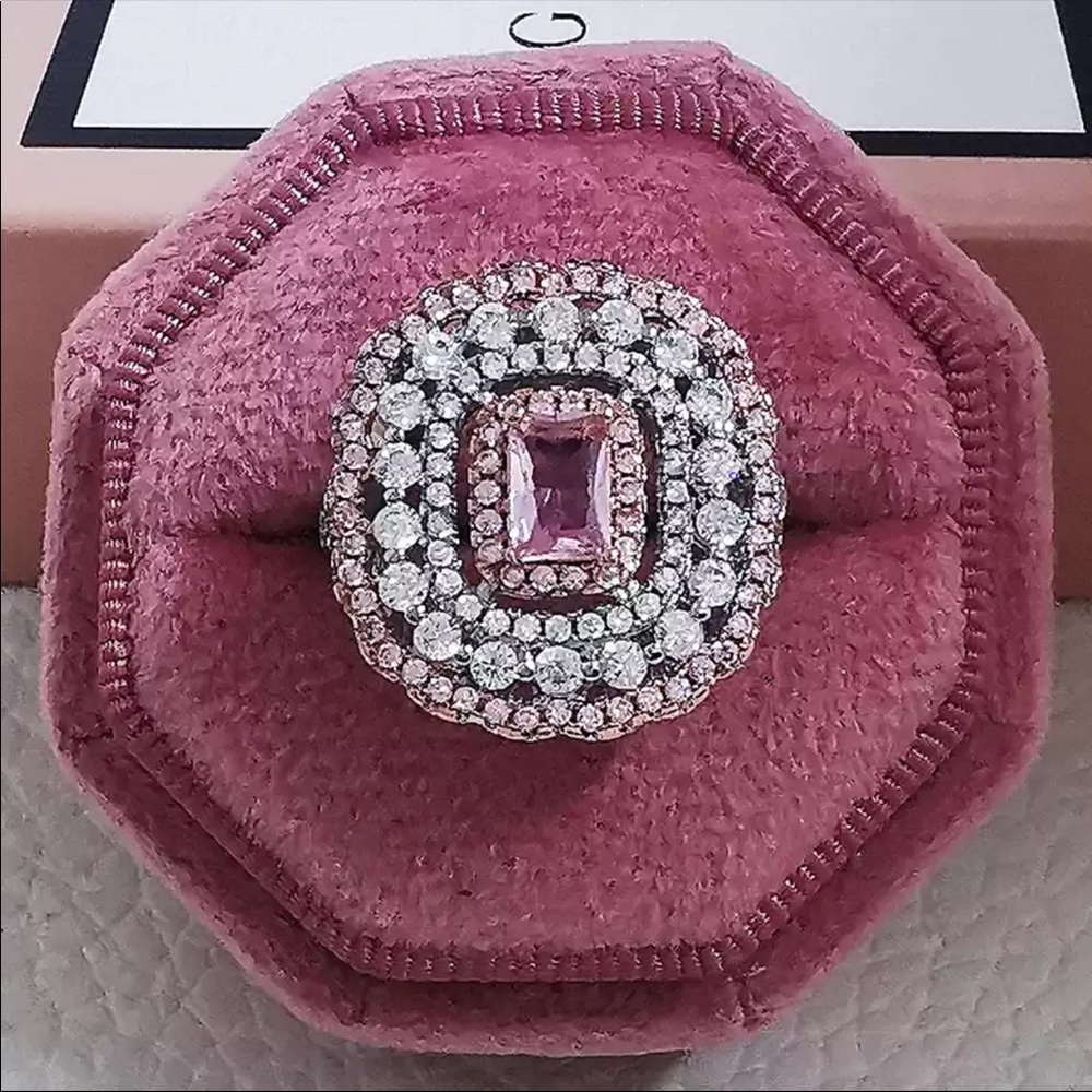 New 925 Silver pink multi color princess cut zircon engagement ring - Picture 4 of 5